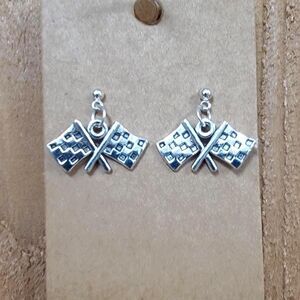 Crossed Checkered Flag Earrings PIERCED 1"  Race Fans Race Day Racing